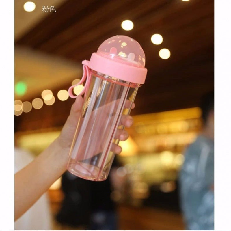 Double Sided Water Plastic Bottle With Dual Straw