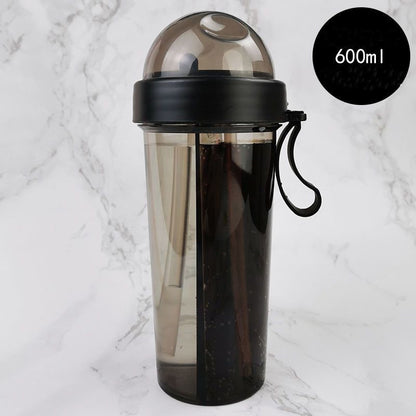 Double Sided Water Plastic Bottle With Dual Straw