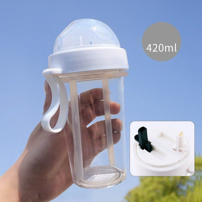 Double Sided Water Plastic Bottle With Dual Straw