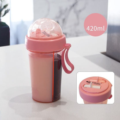 Double Sided Water Plastic Bottle With Dual Straw