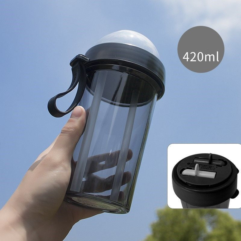 Double Sided Water Plastic Bottle With Dual Straw